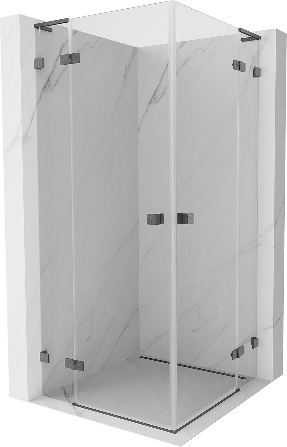 Mexen Lunar L Duo Hinged Shower Enclosure 95 x 95 cm, Transparent, Brushed Gun Gray - 834L-095L-095P-66-00